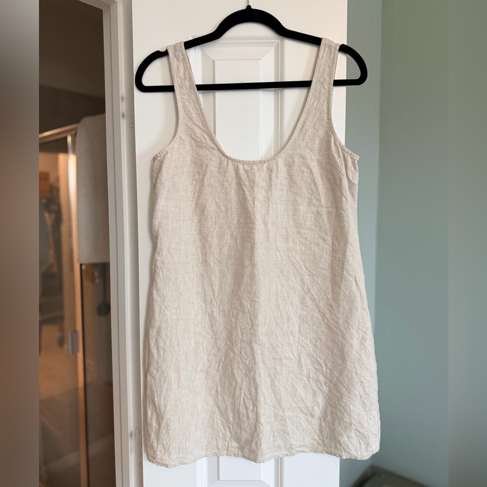 Reformation Bo Linen Mini Dress in Natural Beige